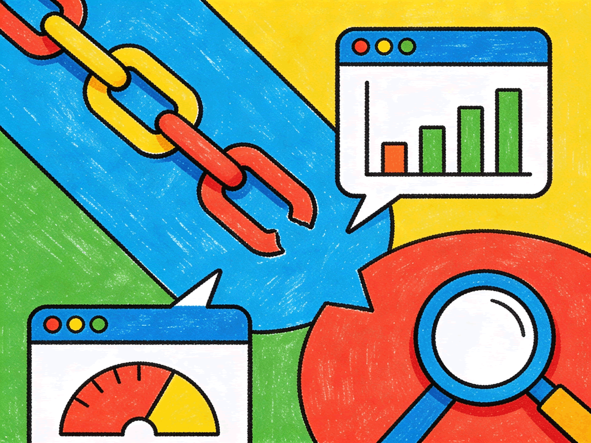 Illustration representing backlink cleanup and SEO link management using abstract symbols