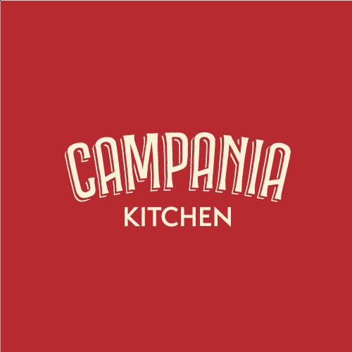 Campania Kitchen logo on red background